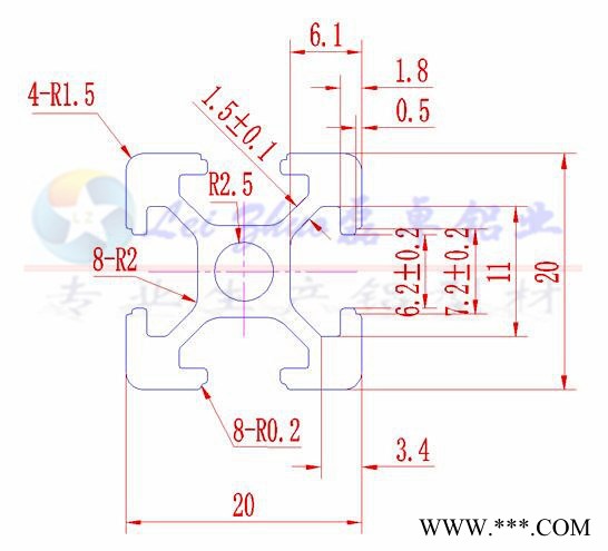 **蘇州磊卓鋁業工業流水線鋁合金型材2020歐標鋁型材LZ-6-2020材質6063-T5表面陽極氧化鋁型材框架設備
